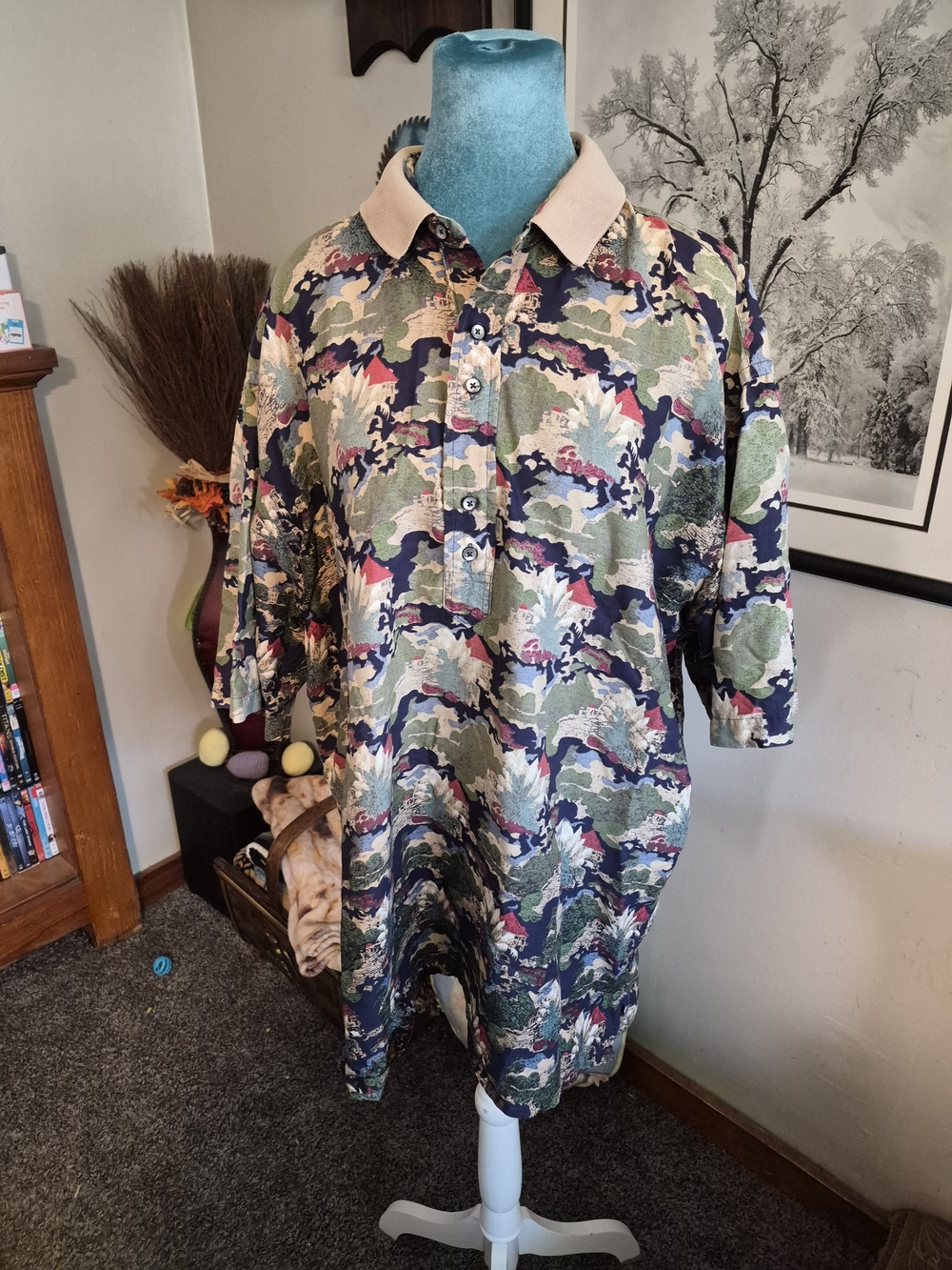 ​Vintage Michael Thomas Ltd. 100% Egyptian Cotton Landscape Print Shirt - XL